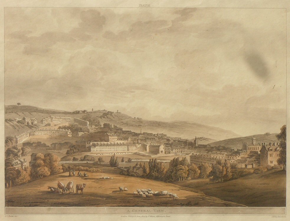 Aquatint - Bath. A General View. - Hill